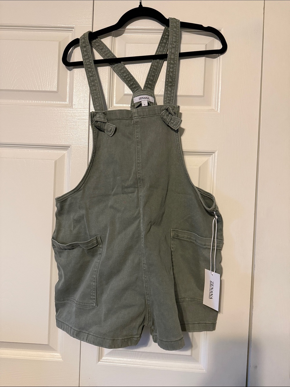 ZENANA Knotted Sage Green Cotton Overall Romper